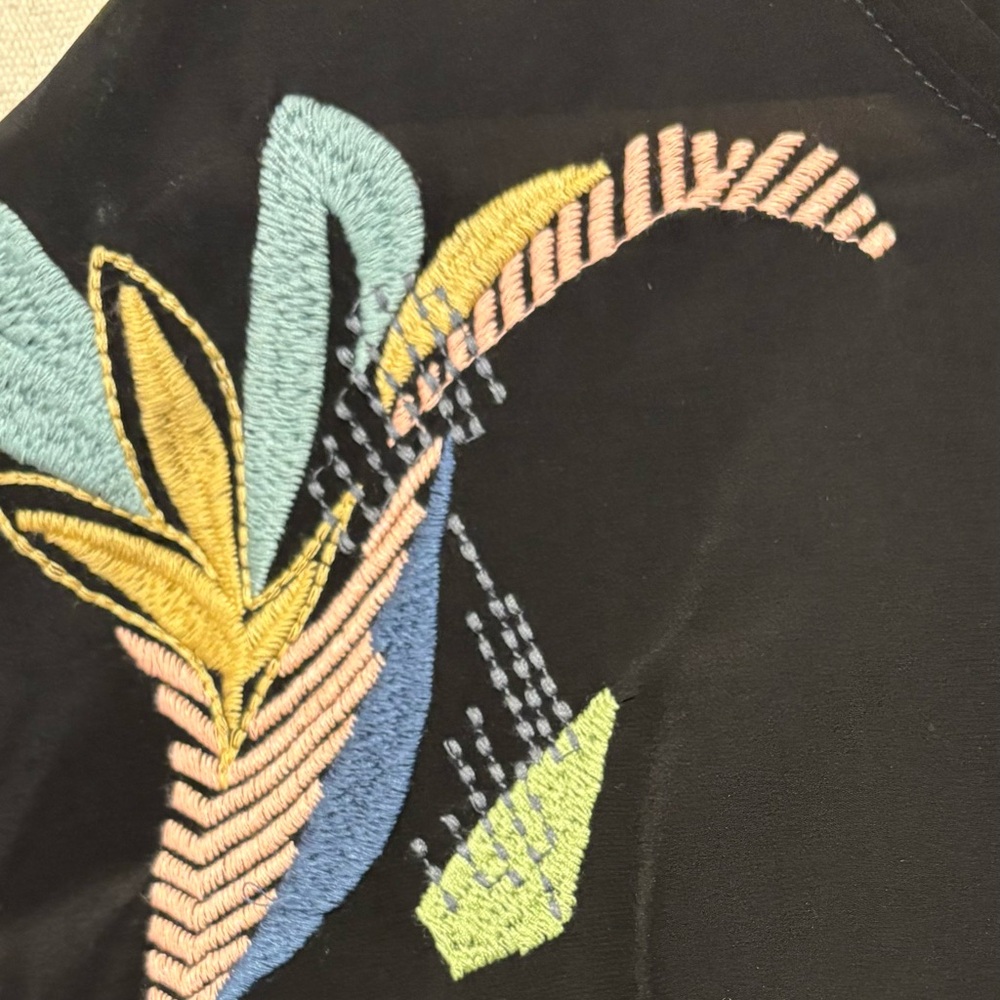 Johnny Was silk black embroidery top, breezy, funky, bohemian - Picture 5 of 16